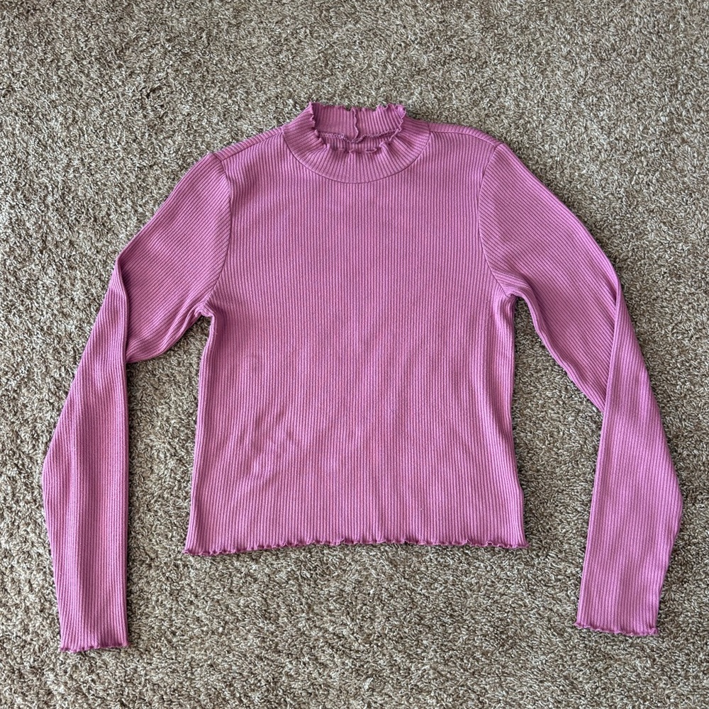 American Eagle Mock Neck L/S Ribbed Shirt Rose Size L